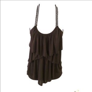 Ruffled layer rhinestone strap top💖